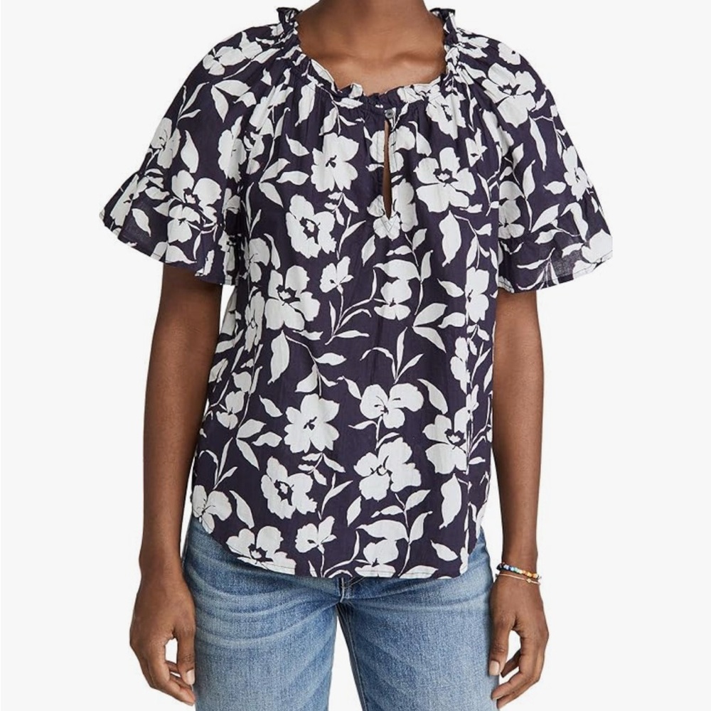 Anthropologie Velvet by Graham & Spencer Ruffled Short Sleeve Blouse M